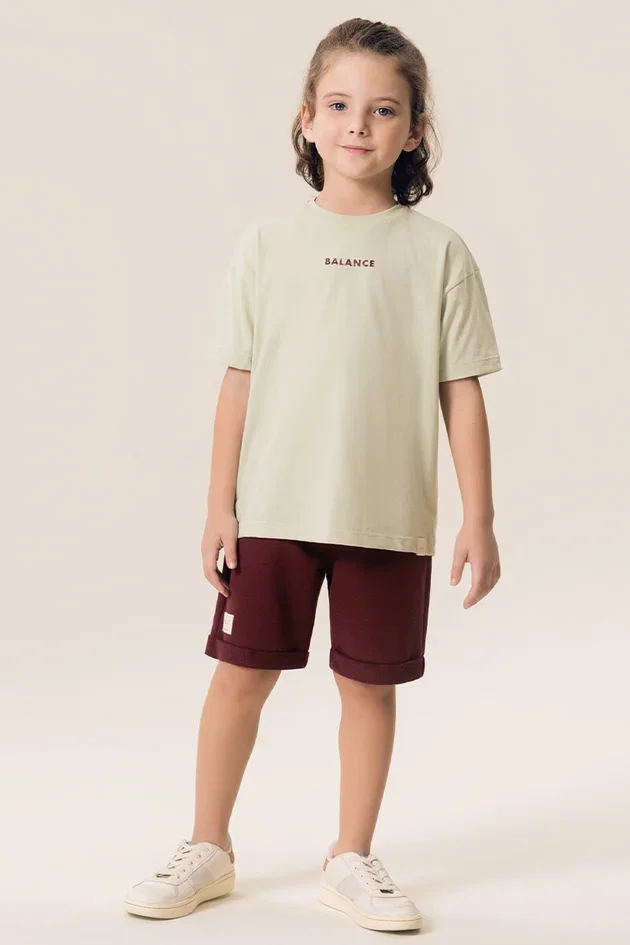 Conjunto Infantil Camiseta Oversized em Meia Malha e Bermuda Moletom — imagem 1