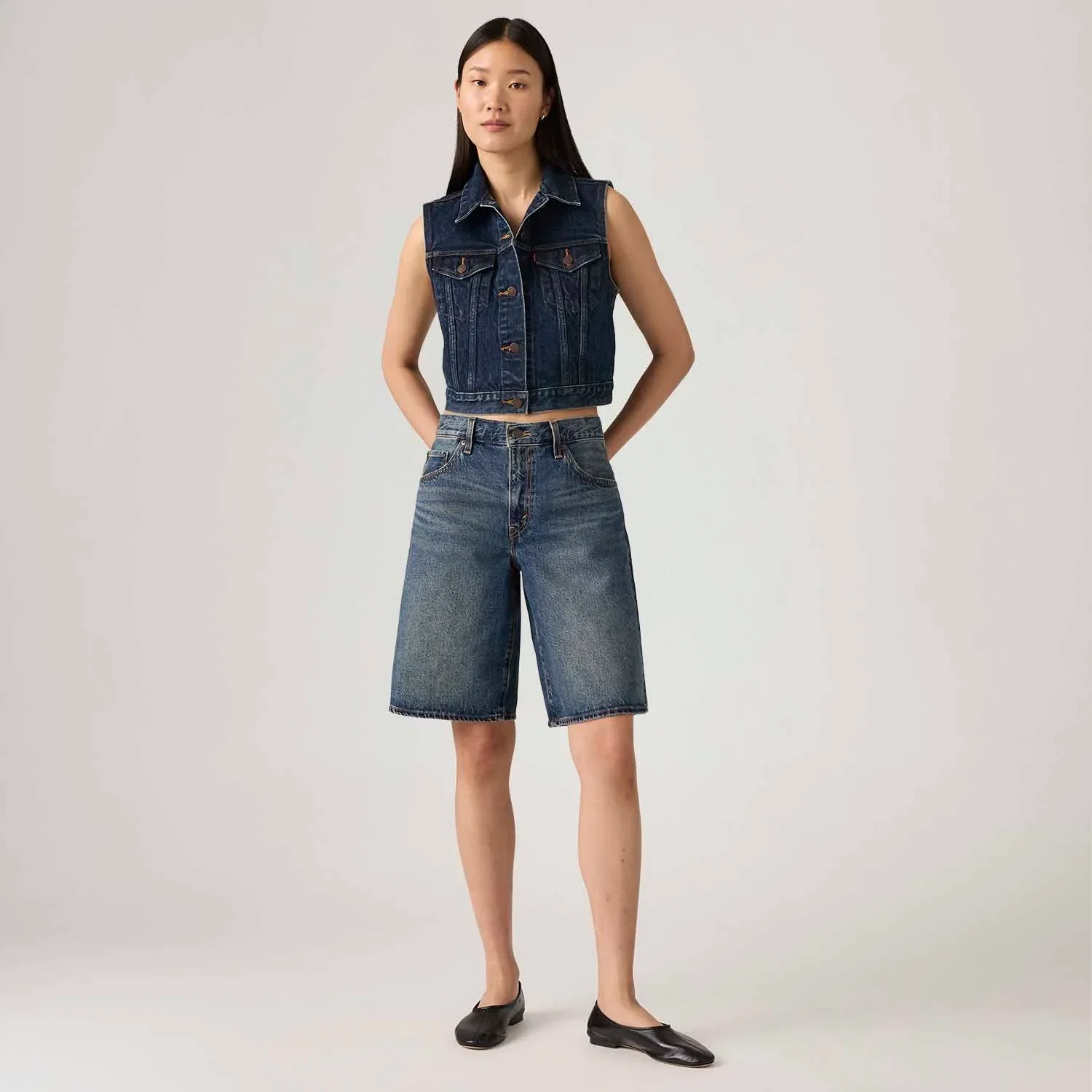 Bermuda Jorts Jeans Levi's® Baddy Dad Lavagem Escura