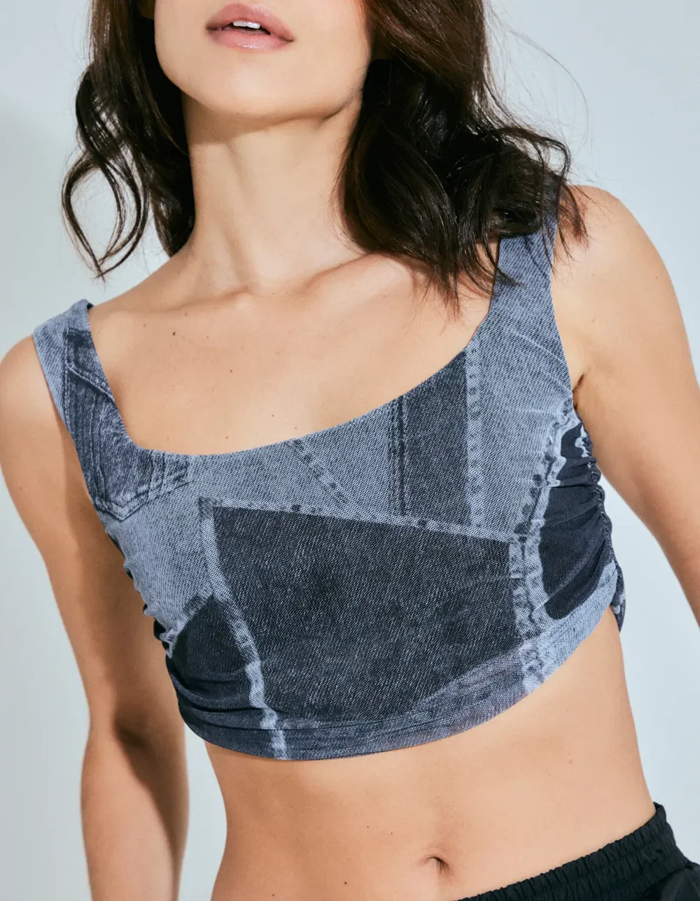 Corset Tule Estampado Patch Jeans - Cinza — imagem 1