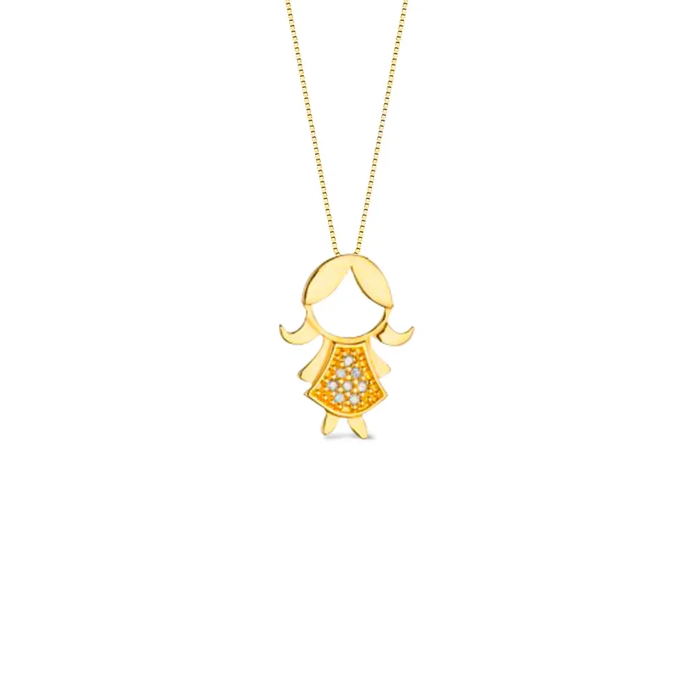 Pingente Menina em Ouro Amarelo 18k com Diamantes, 15mm — imagem 1