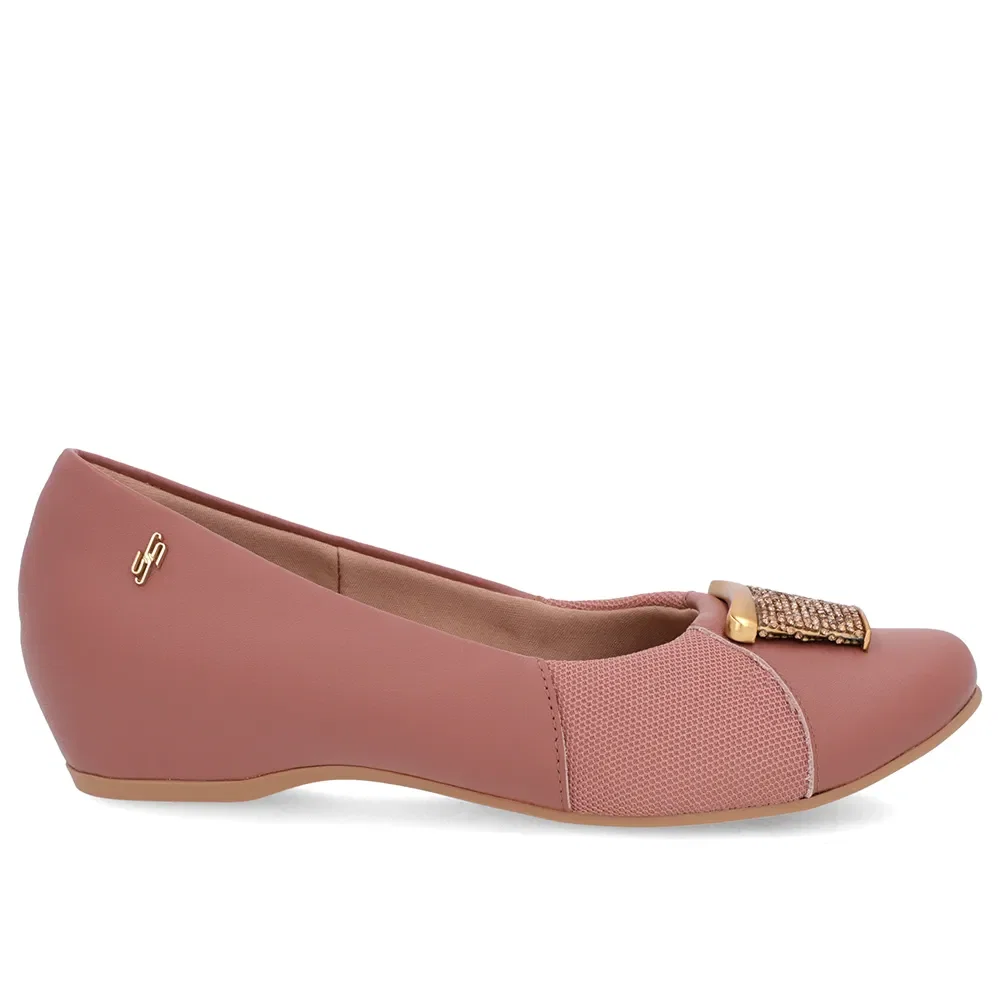 Sapatilha Rosa Vintage Couro Enfeite Brilho — imagem 1