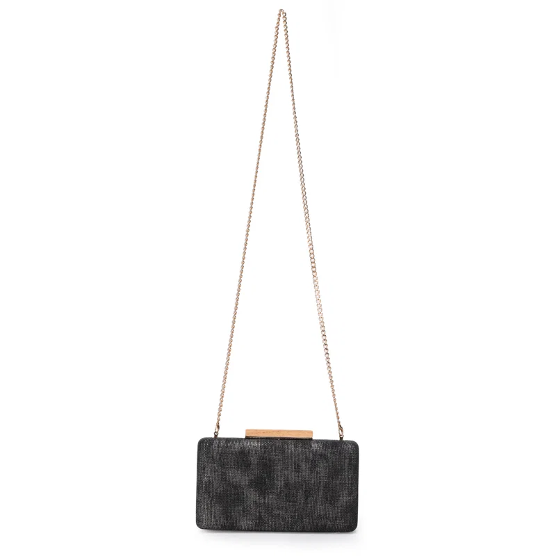 Clutch Media Com Fecho Madeira E Alca Longa Corrente