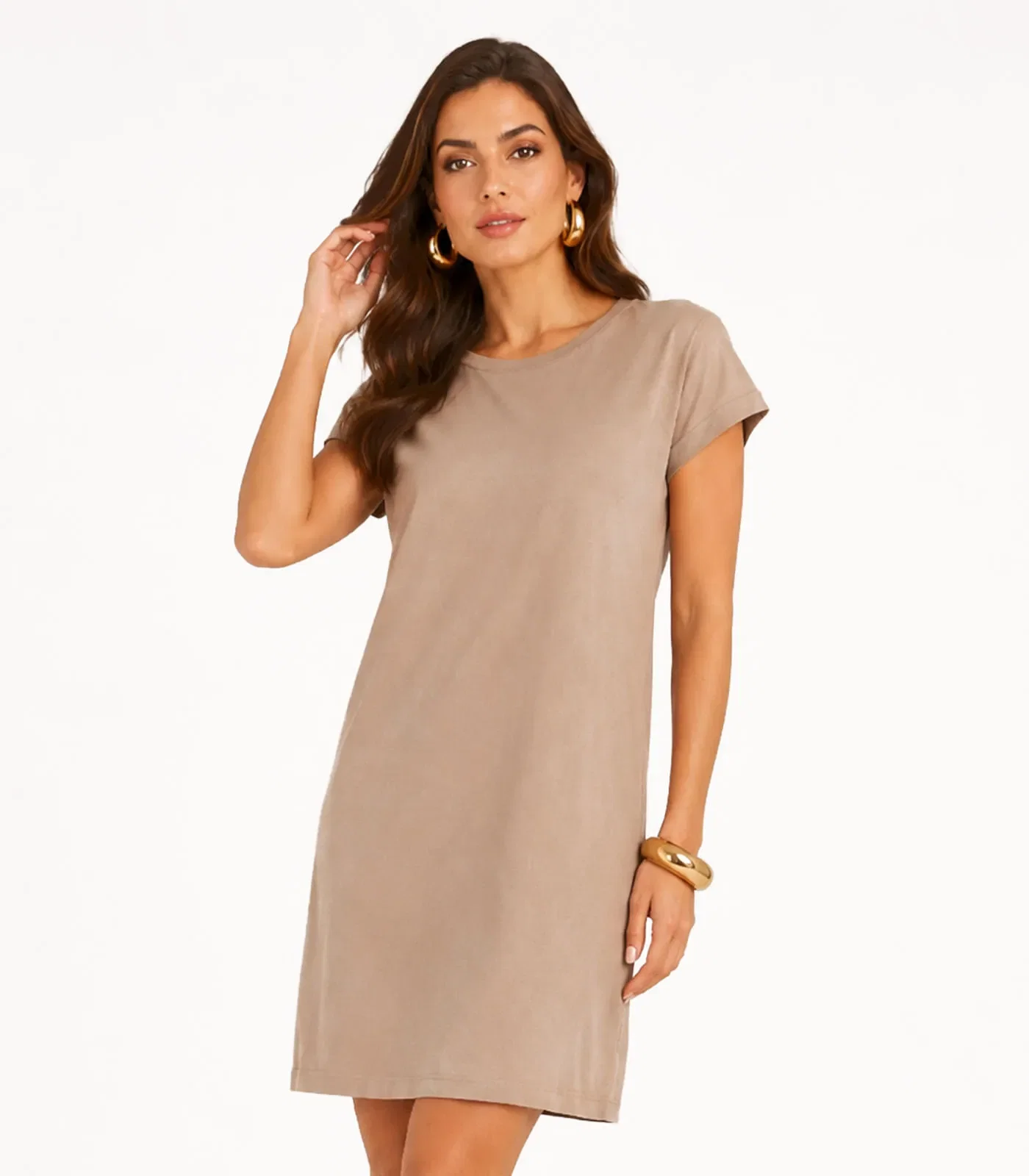 Vestido Feminino Curto Com Manga Infinita Cor Bege
