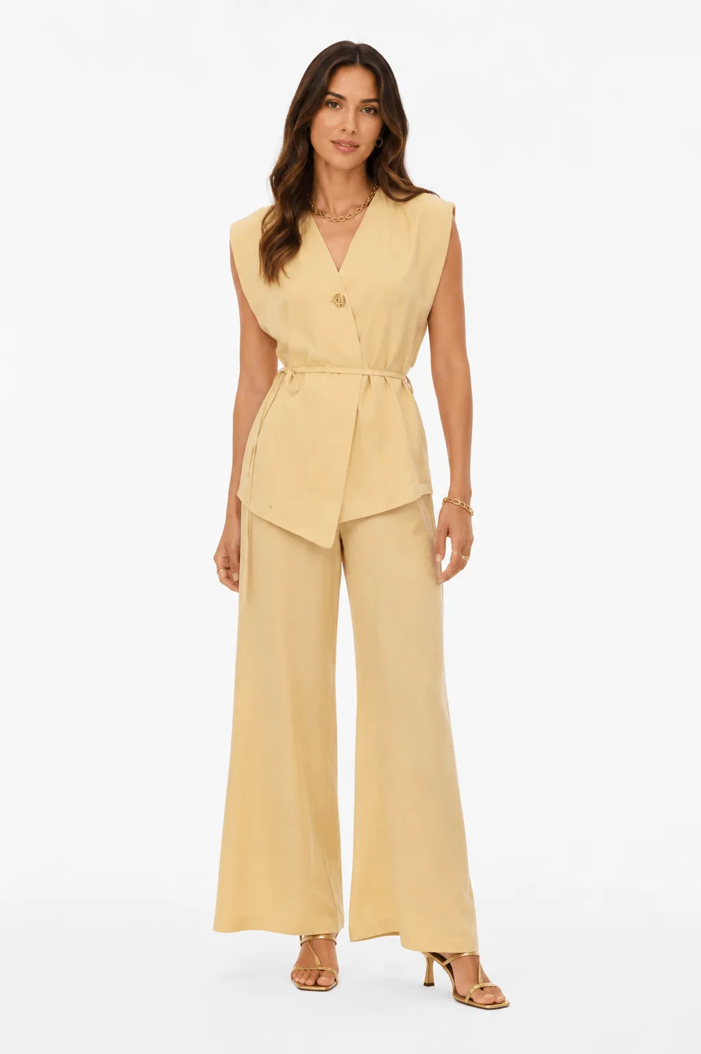 Blusa Alongada Alfaiataria Detalhe Botão - Amarelo