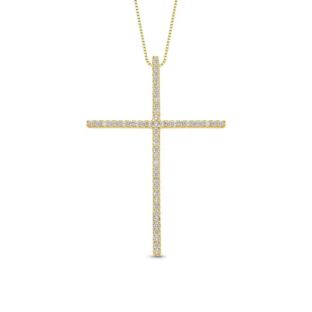 Pingente Cruz Stick em Ouro Amarelo 18k com Diamantes, 39mm — imagem 1