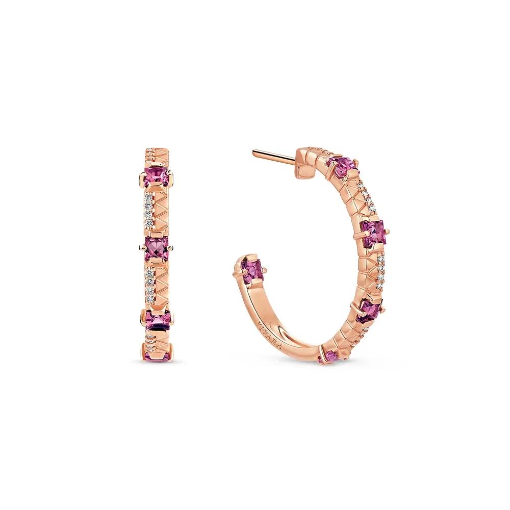 Argola Icona em Ouro Rosé 18k com Turmalinas Rosa e Diamantes 0,16ct, 28mm — imagem 1