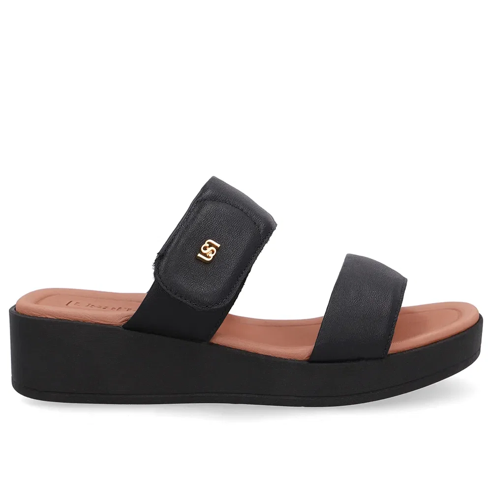 Tamanco Plataforma Couro Preto Fecho-Flex