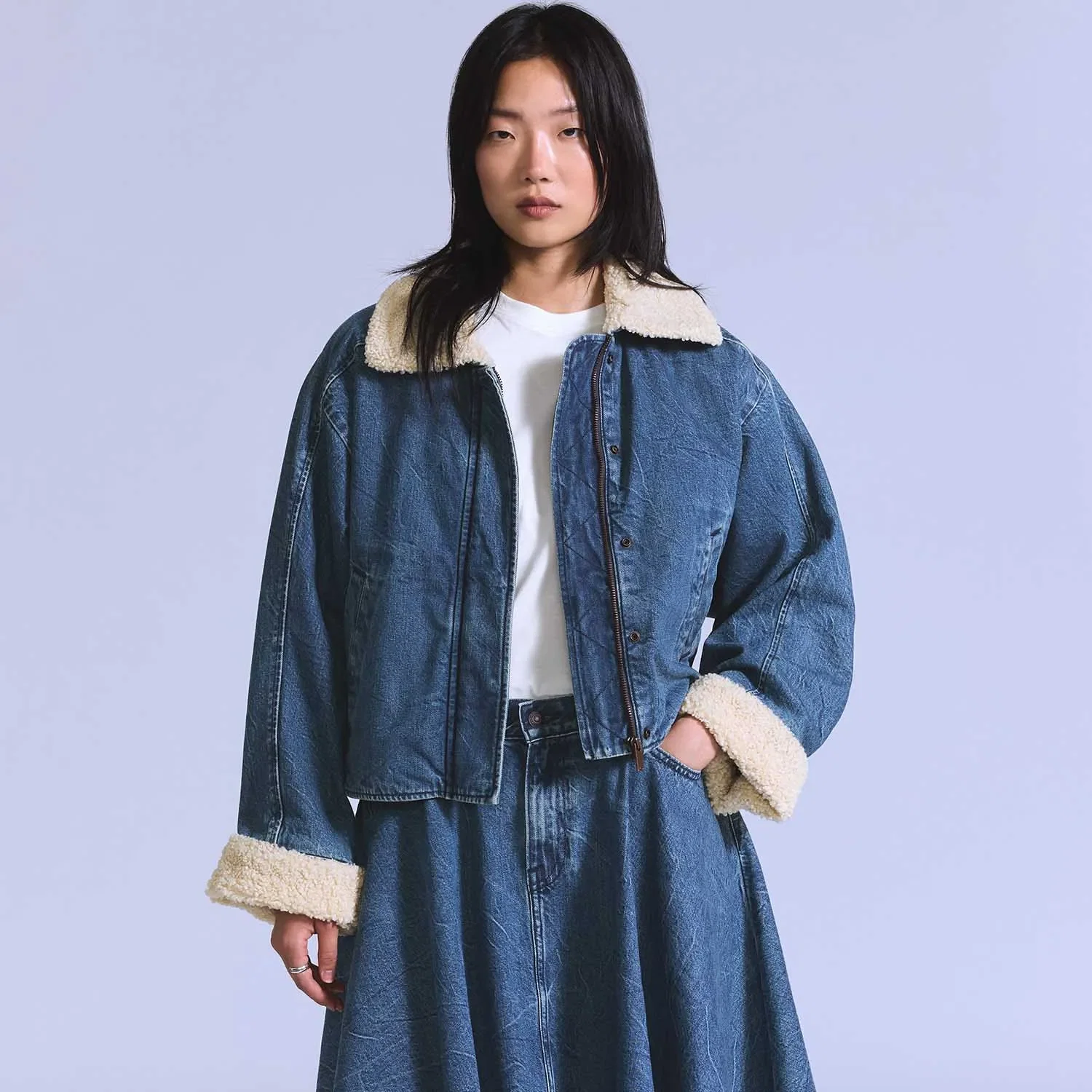 Jaqueta Jeans Levi's® Blue Tab Sherpa Jacket Lavagem Média