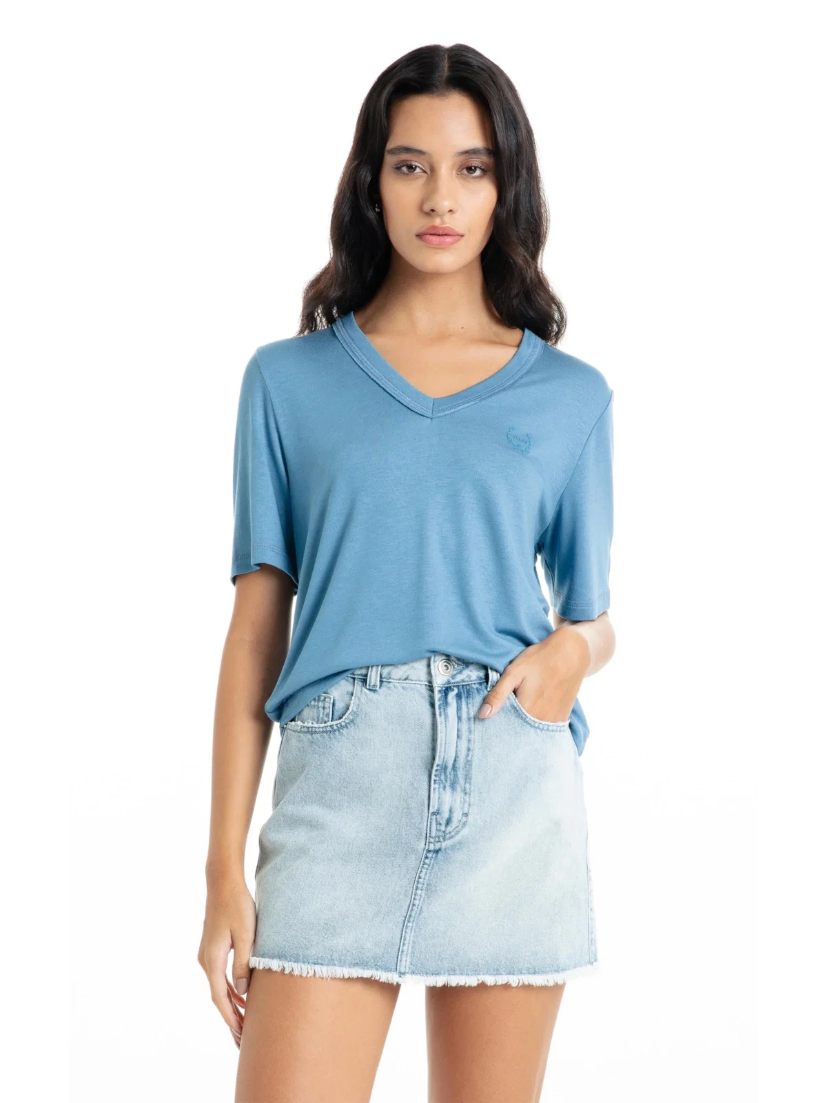 Blusa Ellus Viscolinho Decote v Azul Jeans