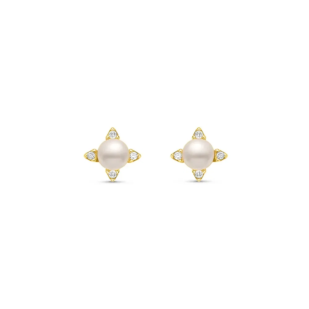Brinco Dengosa em Ouro Amarelo 18k com Pérola e Diamantes — imagem 1