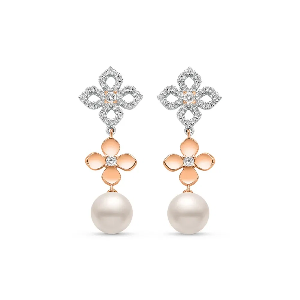 Brinco Giardino em Ouro Rosé e Ouro Branco 18k com Pérola e Diamantes — imagem 1