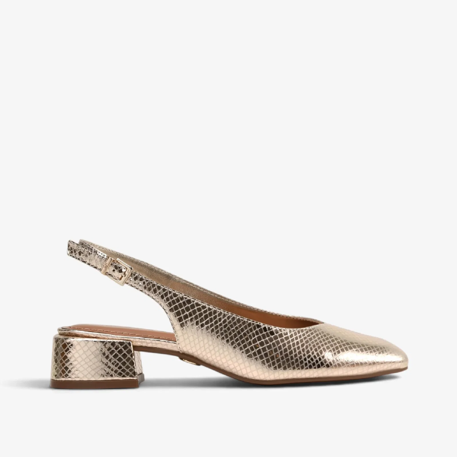 Slingback Metal Ouro Champagne Couro