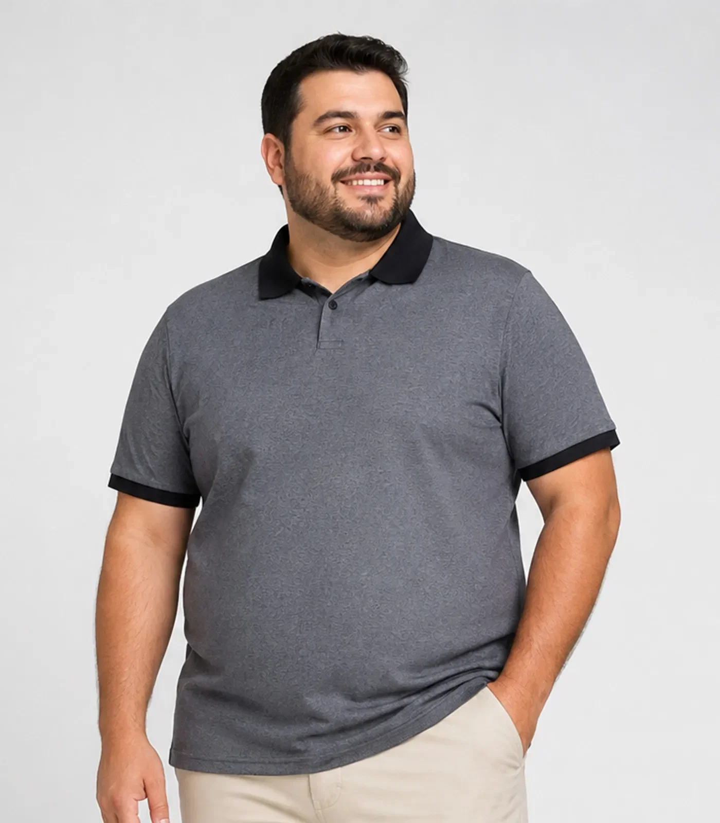 Camisa Polo Masculina Plus Size Manga Curta Select Cinza — imagem 1