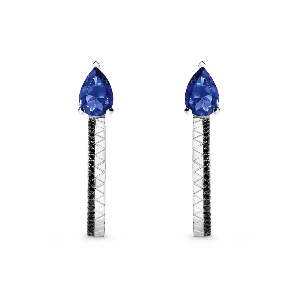 Argola Icona em Prata 925 com Iolitas e Safiras Negras, 35,7mm — imagem 1