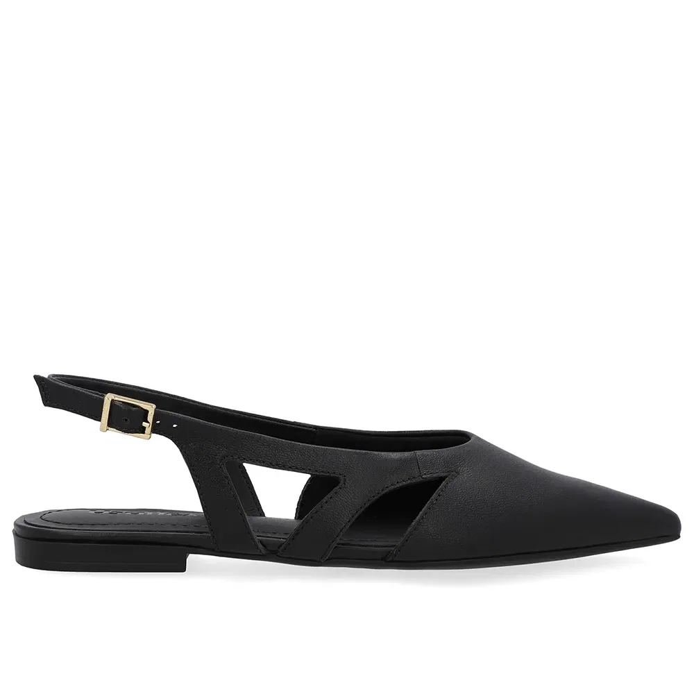 Slingback Preto Couro Bico Fino Recortes — imagem 1
