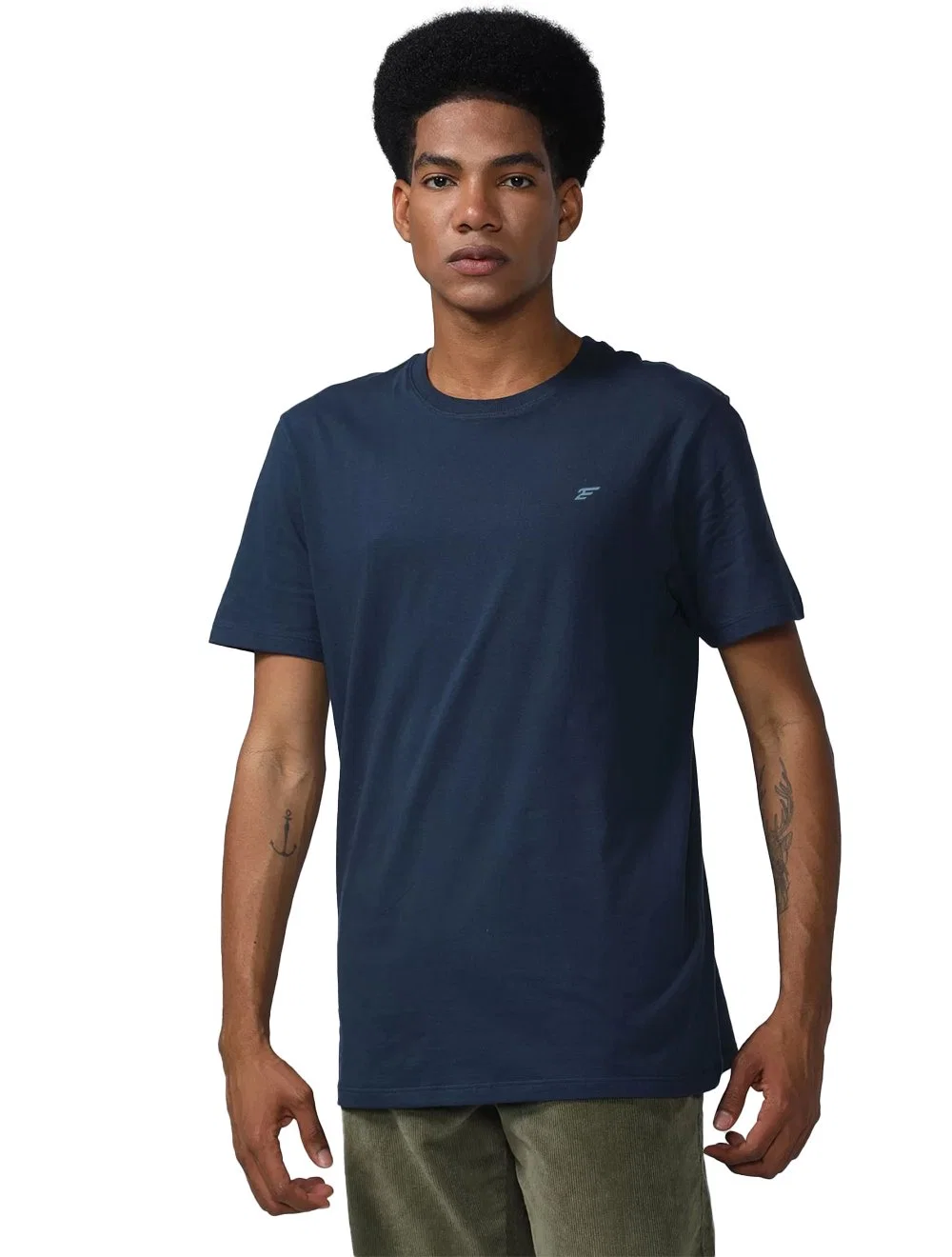 Camiseta Ellus Masculina Cotton Fine Basic Logo Azul Marinho