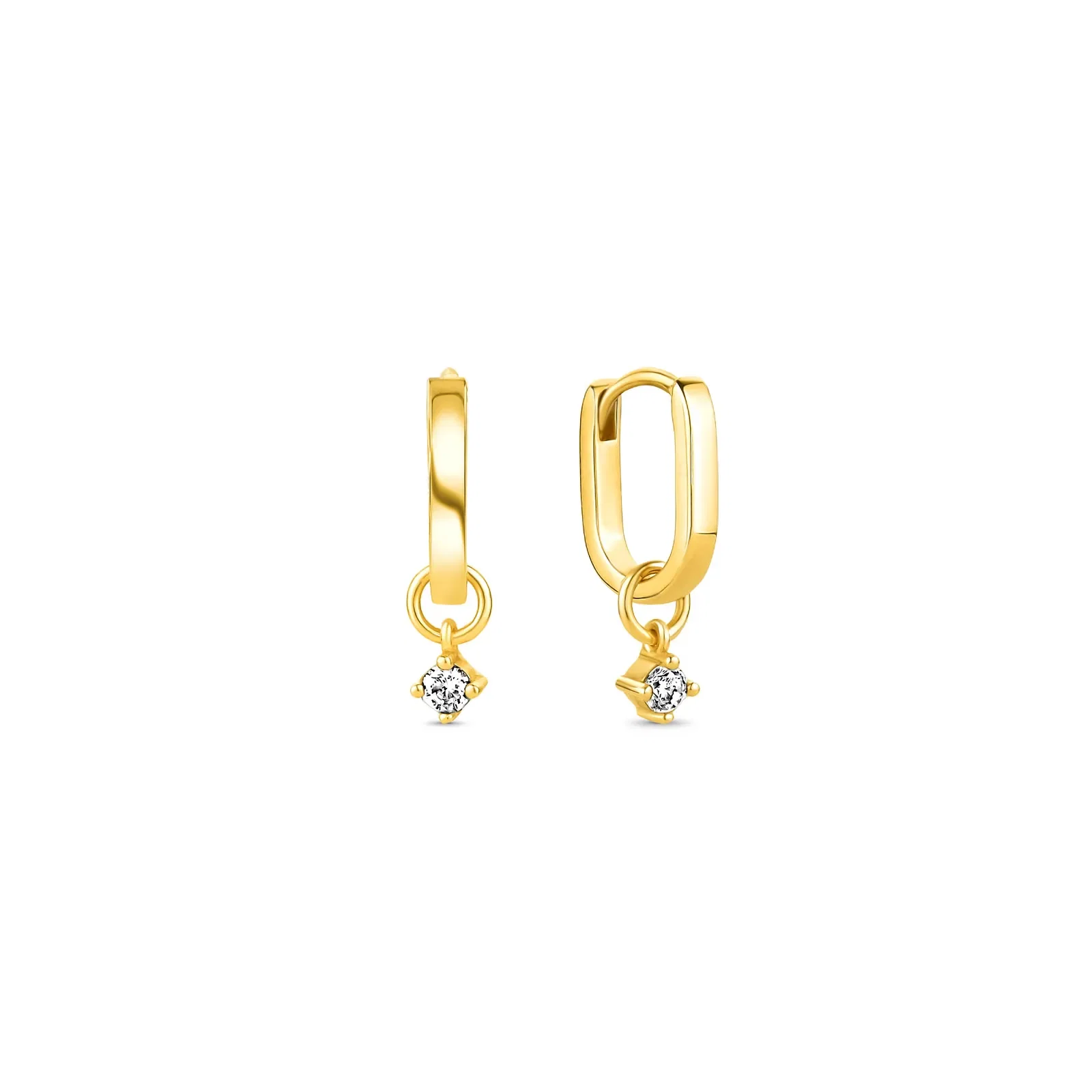 Argola Life em Prata 925 com Banho de Ouro Amarelo 18k e Pedras Incolores, 14,6mm