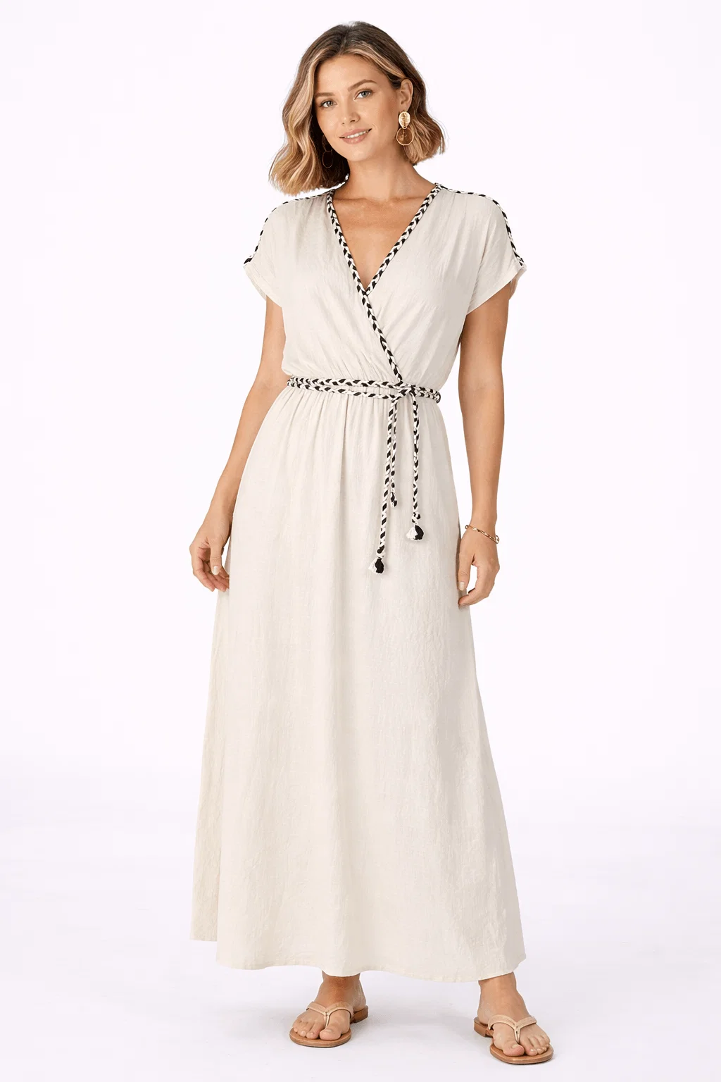 Vestido Detalhe Bicolor - Areia — imagem 1