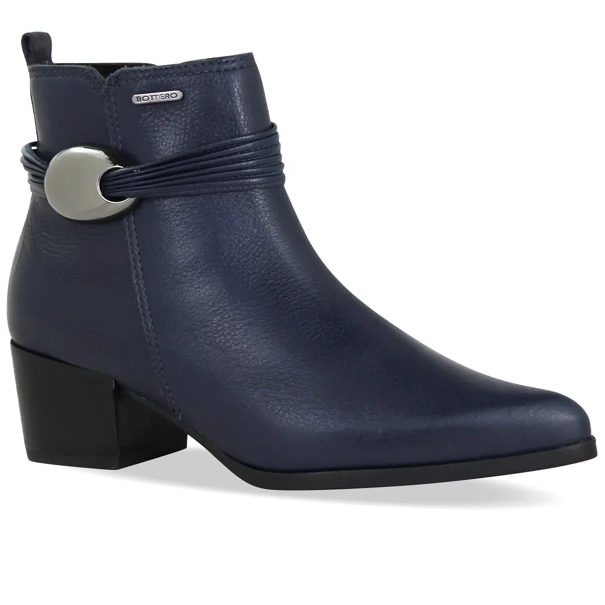 Bota Cano Baixo Couro Burnish Marinho