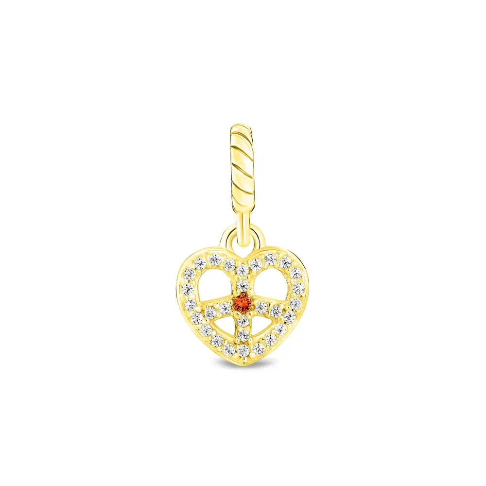 Pingente Life Patuás III Coração Paz e Amor em Prata 925 com Banho de Ouro Amarelo 18k, Pedras Incolores e Vermelha — imagem 1