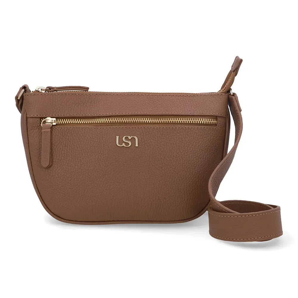 Bolsa Tiracolo Couro Marrom Zíper Frontal — imagem 1