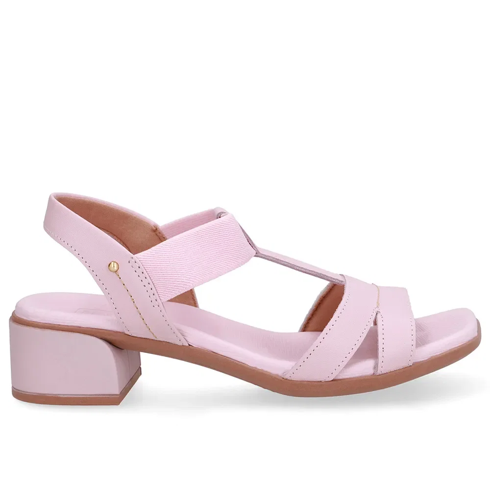 Sandália Couro Rosa Costura Enfeite — imagem 1