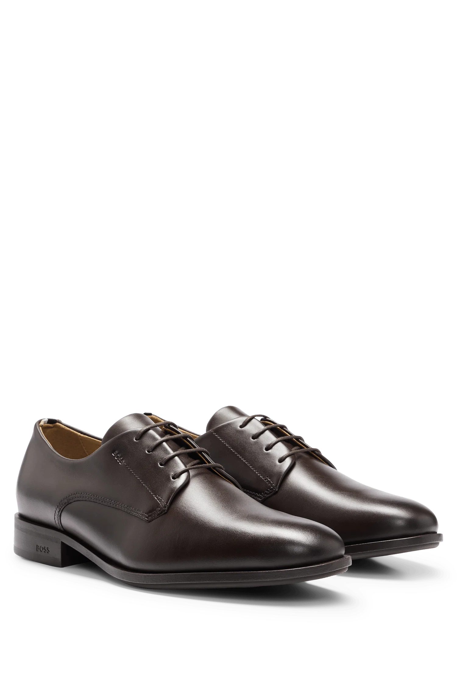 Sapatos Derby Em Couro Com Logo Em Relevo Marrom — imagem 1