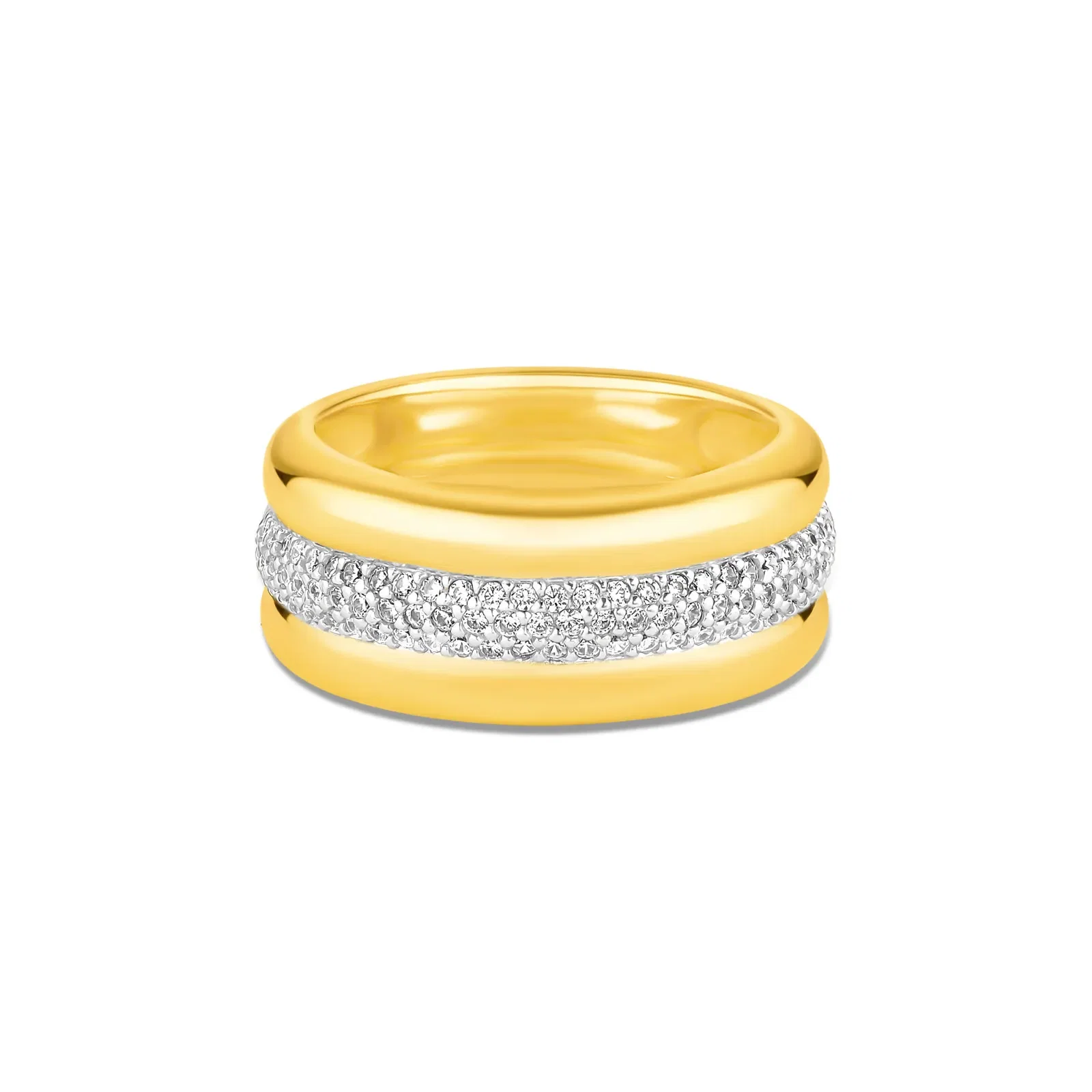 Anel Life Luxe II em Prata 925 com Banho de Ouro Amarelo 18k com Pedras Incolores