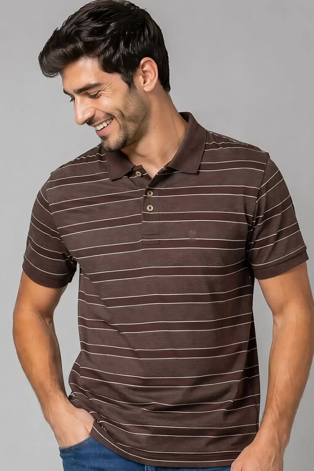 Polo Piquet Masculina Listrada Polo Wear Marrom