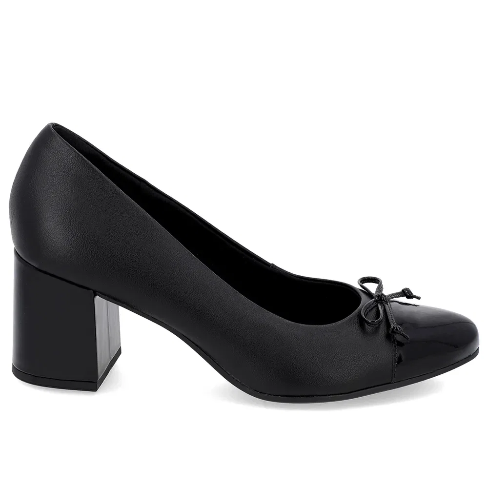 Scarpin Salto Bloco Couro Preto Bico Verniz — imagem 1