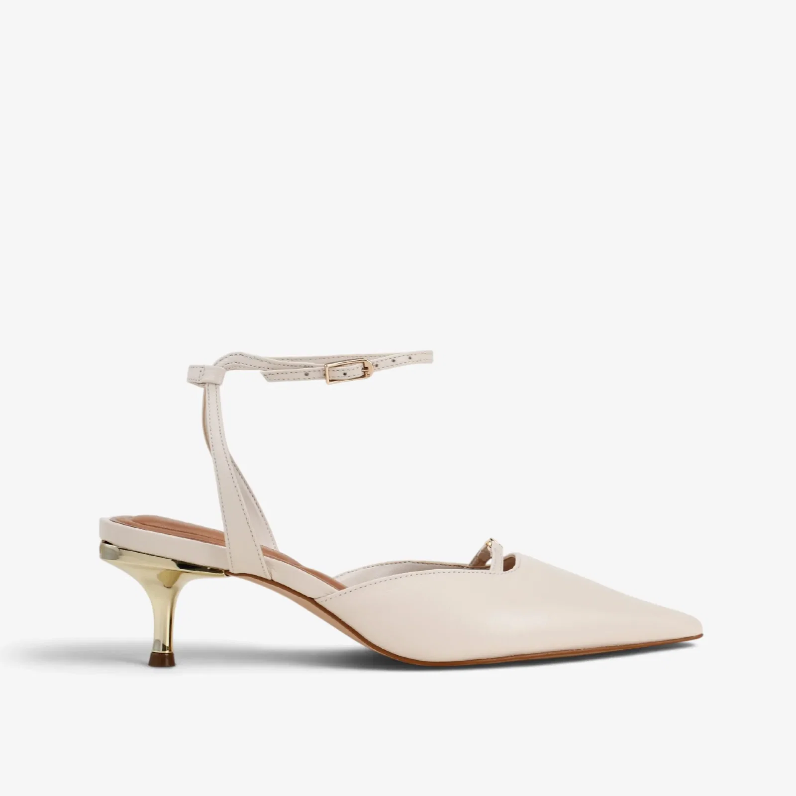 Slingback Off White Algodão Couro