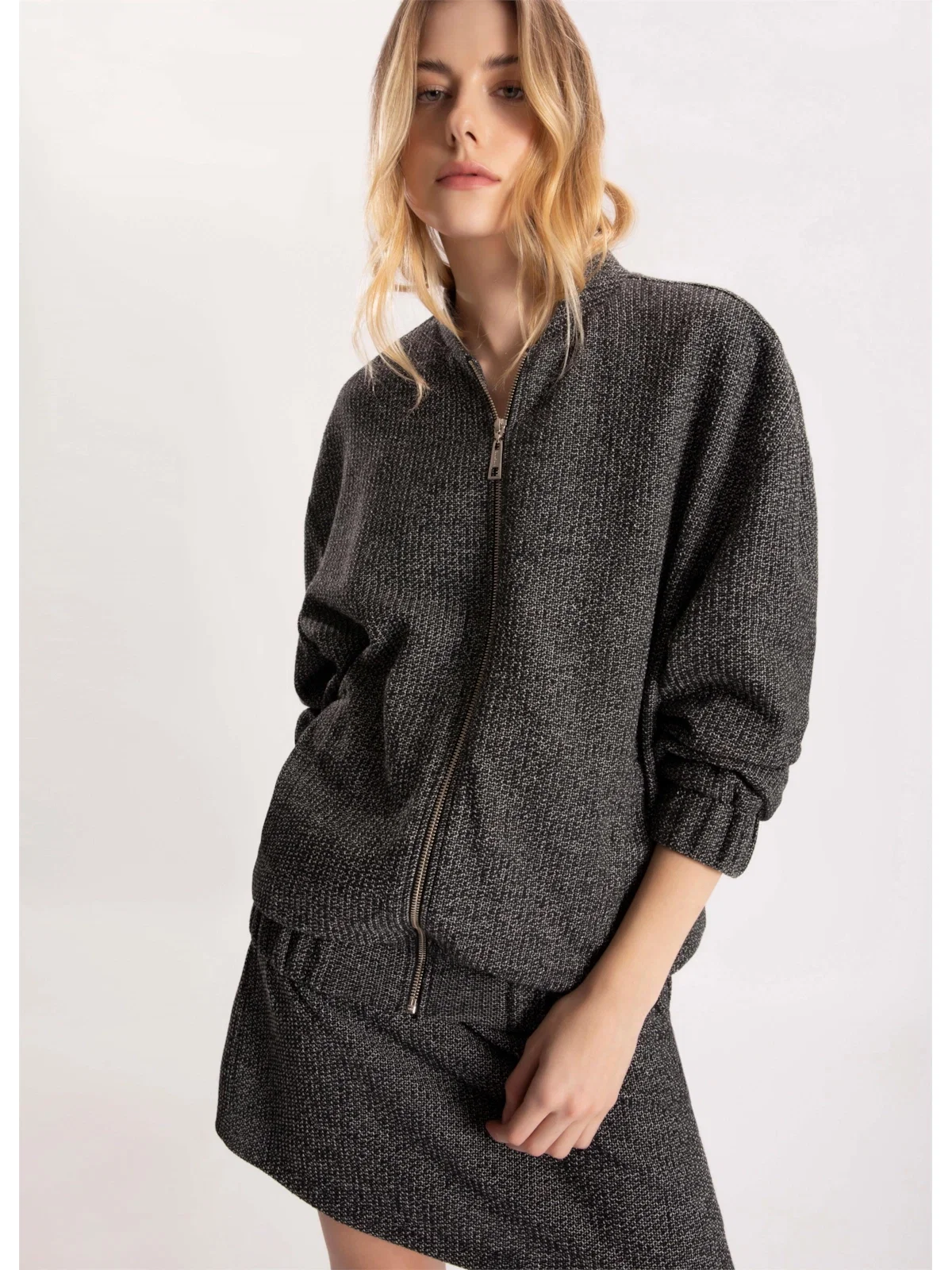 Jaqueta Malha Tweed Elastico Preto