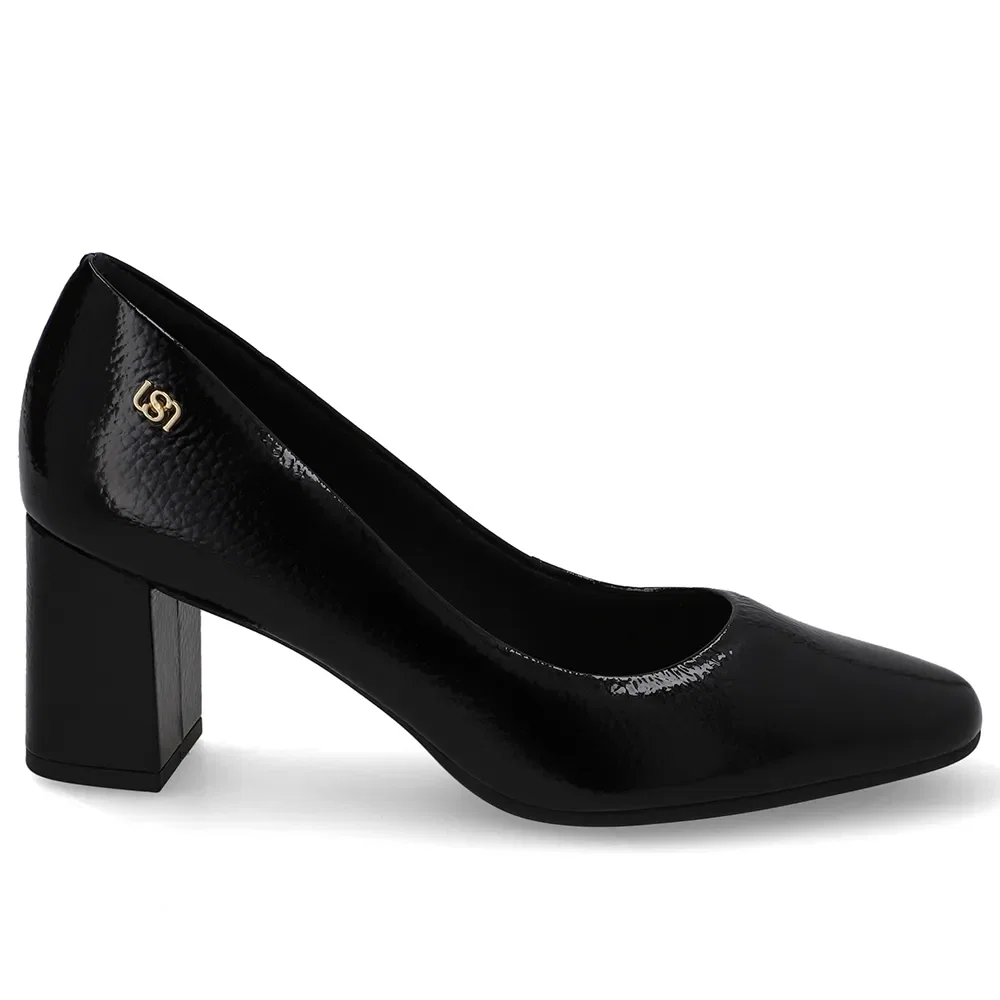 Scarpin Preto Bico Redondo Couro — imagem 1