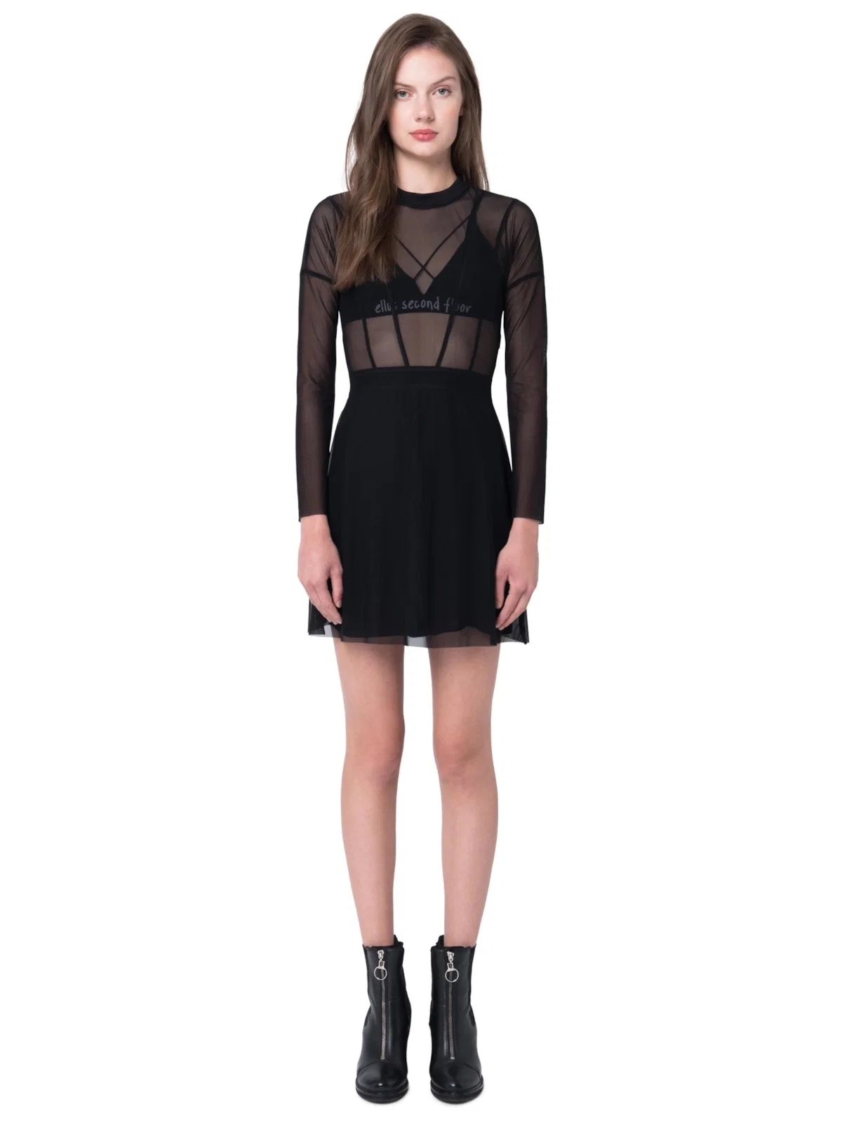 Vestido Recortes Tule Preto — imagem 1