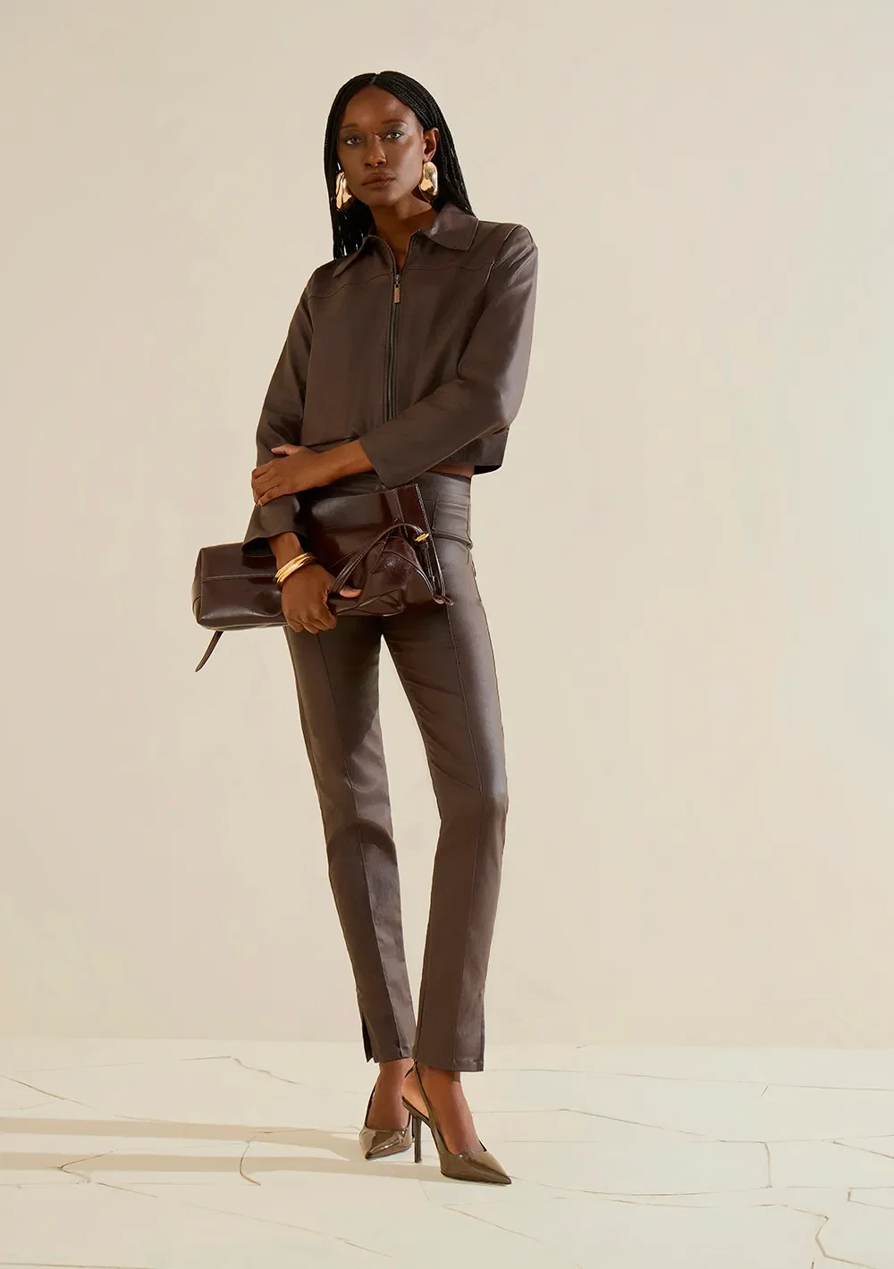 Calça Morena Rosa Skinny Alta Marrom — imagem 1
