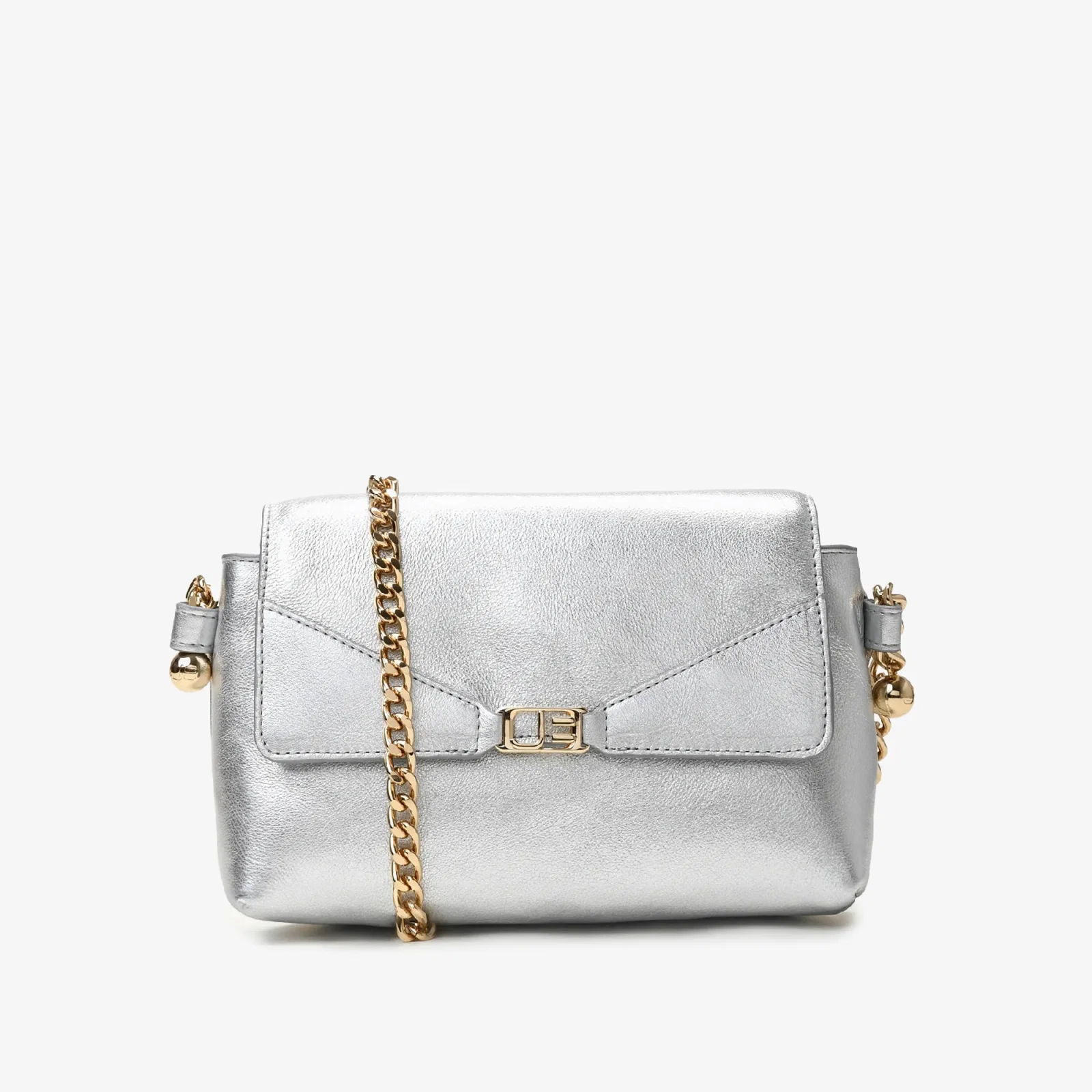 Bolsa Transversal Metal Prata Couro