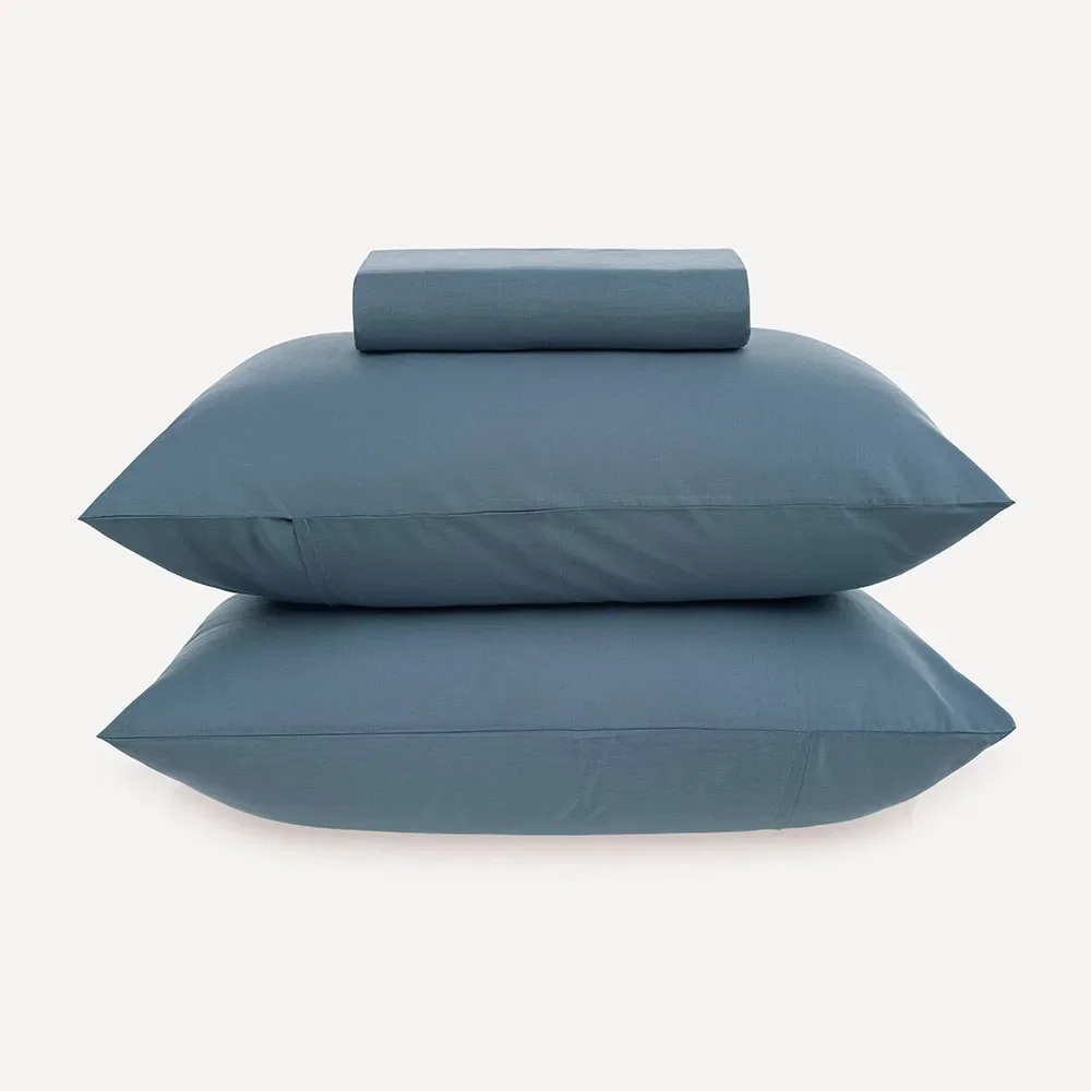 Lençol Casal com Elástico e Fronhas 100% Algodão Matiza Azul Porcelana