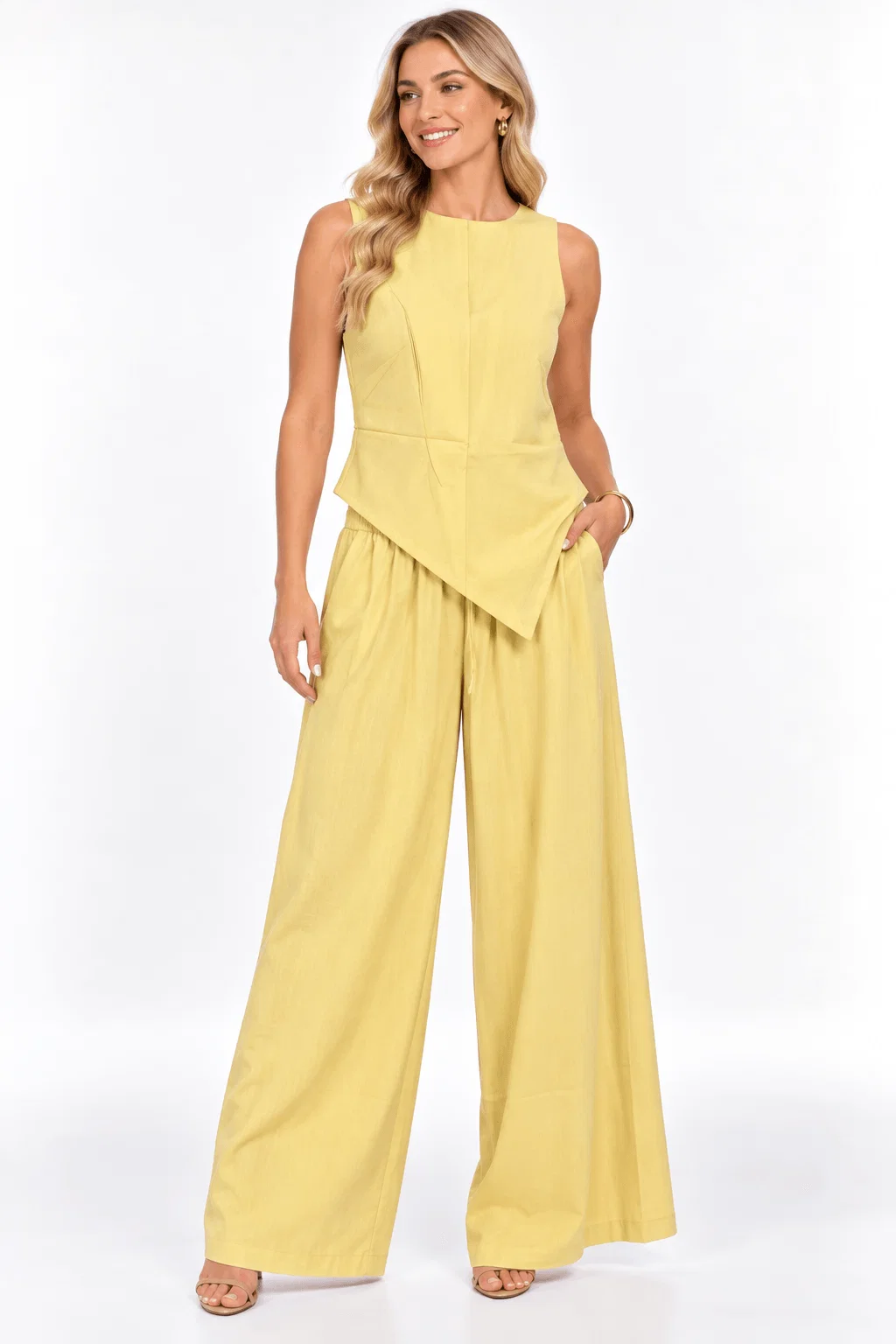 Blusa Sem Manga Assimétrica - Amarelo