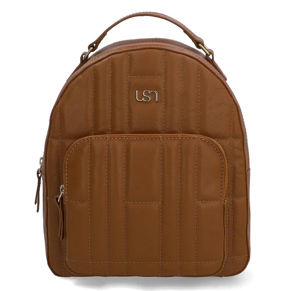 Mochila Couro Marrom Matelassê Bolsa Frontal