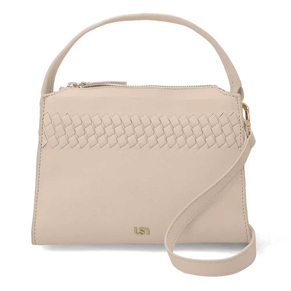 Bolsa Tote Couro Bege Com Detalhe Tramado — imagem 1