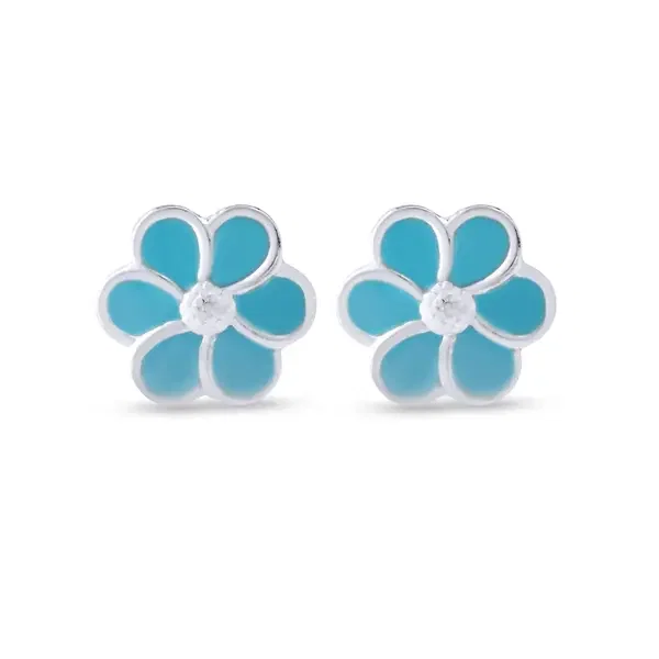 Brinco Prata Infantil Flor Azul — imagem 1