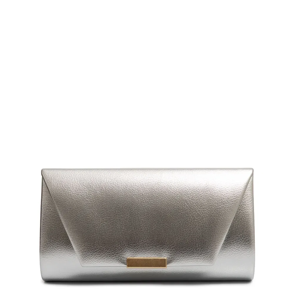 Bolsa Clutch Enfeite Metálico Prata
