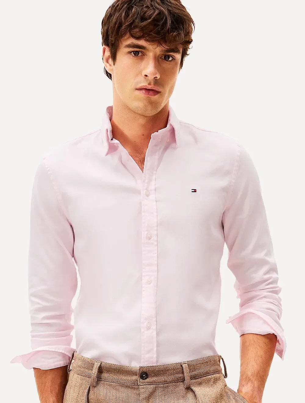 Camisa Tommy Hilfiger Masculina Slim THFlex Poplin Rosa — imagem 1