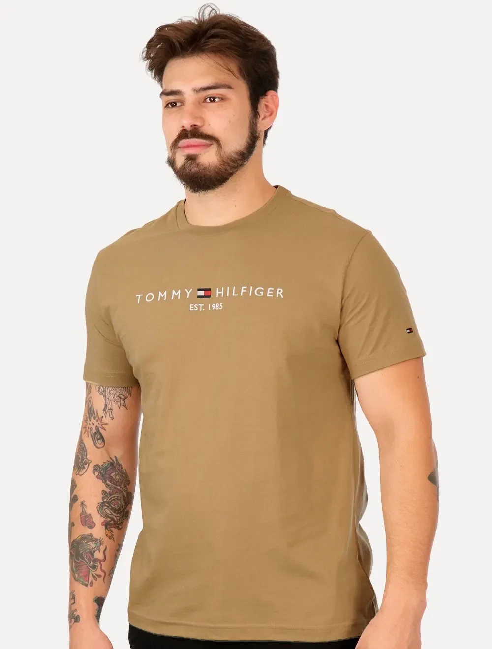 Camiseta Tommy Hilfiger Masculina Light Core Logo Tee Cáqui — imagem 1