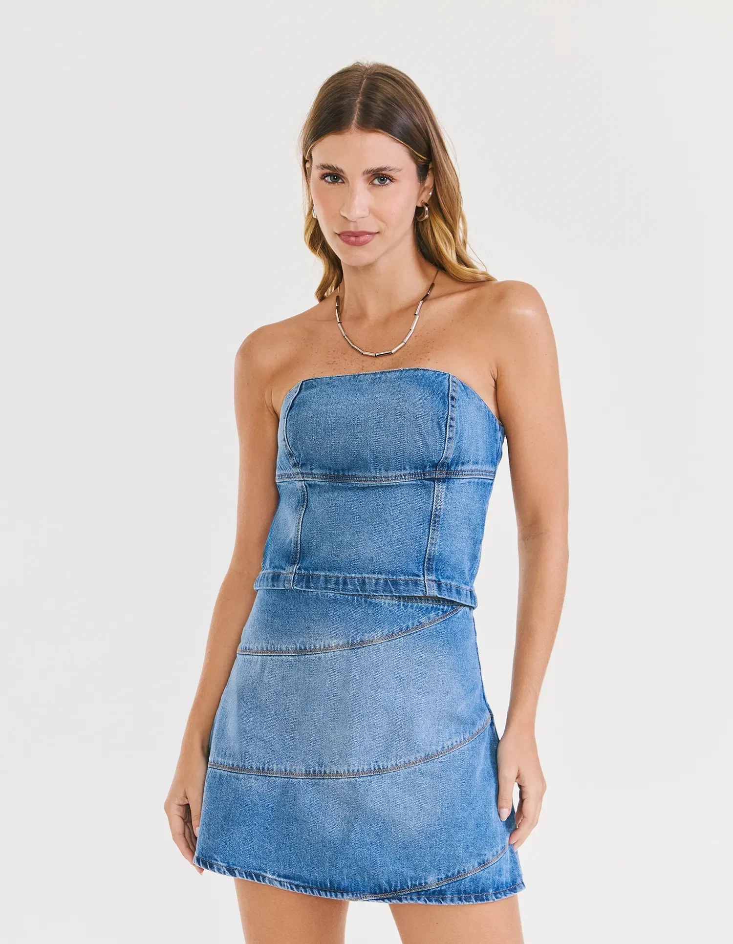 Top Lastex Recortes - Denim Medio — imagem 1
