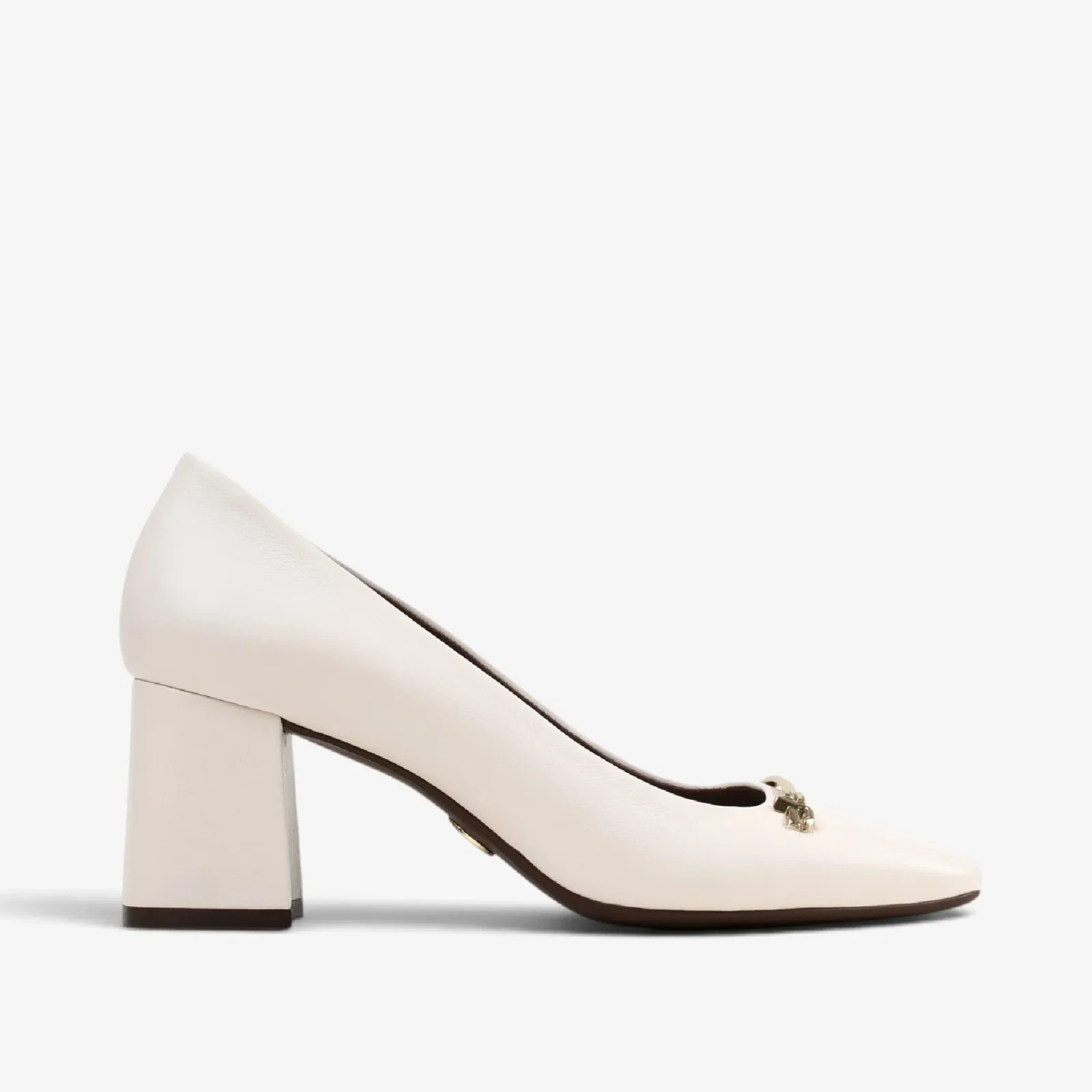 Scarpin Off White Algodão Couro