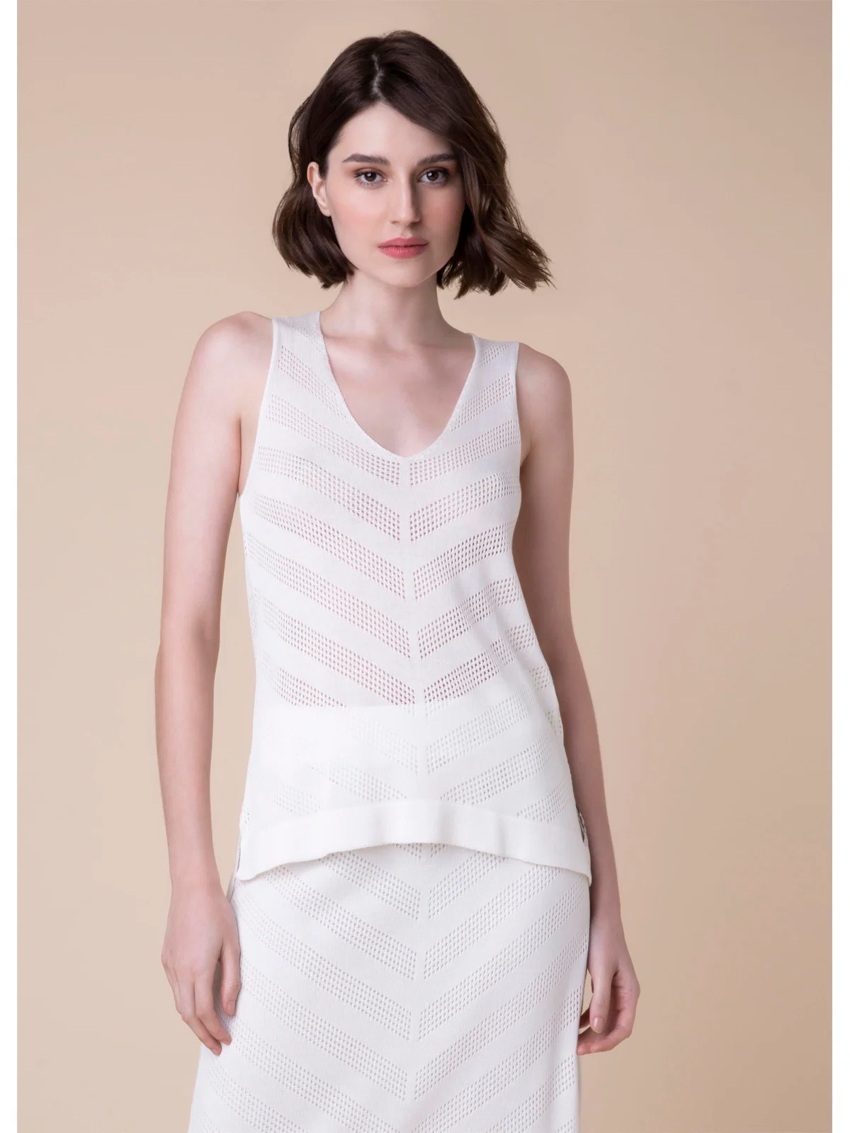 Regata Tricot Ponto Listra Off White