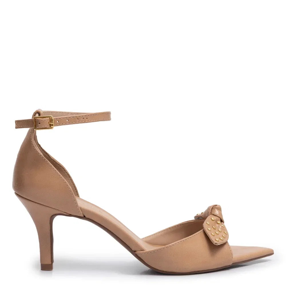 Sandália Nude Laço Tachas