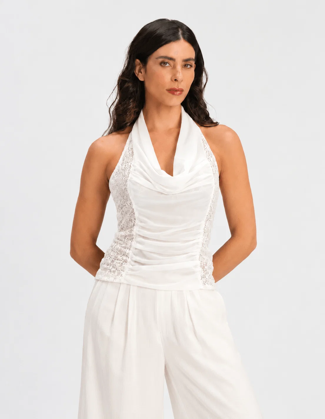 Blusa Frente Única Detalhe Renda - Branco — imagem 1