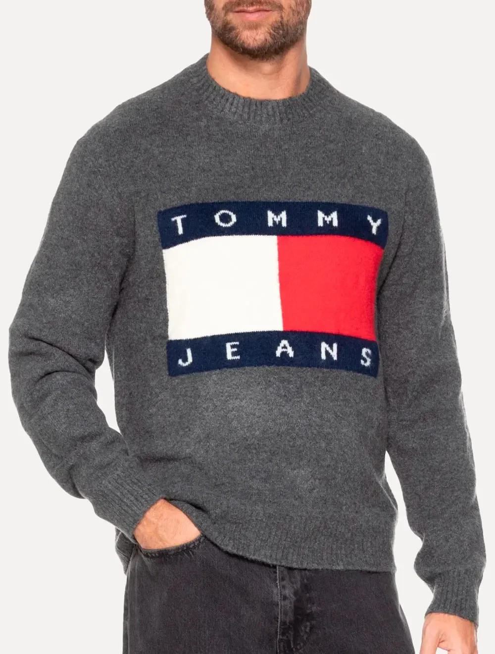Blusa Tommy Hilfiger Masculina Regular Melange Flag Chumbo